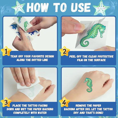 96PCS Ocean Temporary Tattoos Stickers - Under The Sea Themed Birthday Party Favors Adventure Ocean Birthday Party Decorations Accessories Supplies Gift For Kids Teens Adult Classroom Prizes Rewards