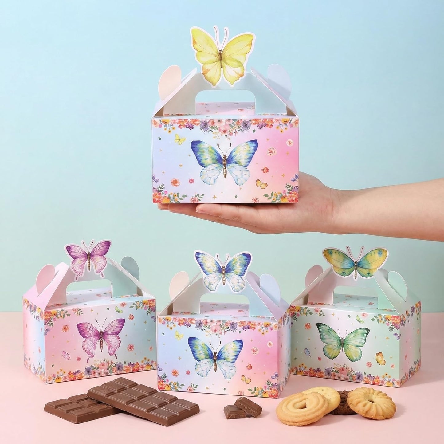 VGOODALL 12PCS Butterfly Party Favor Boxes, Goodie Gable Treat Box Paper Candy Containers for Birthday Baby Shower Wedding Party