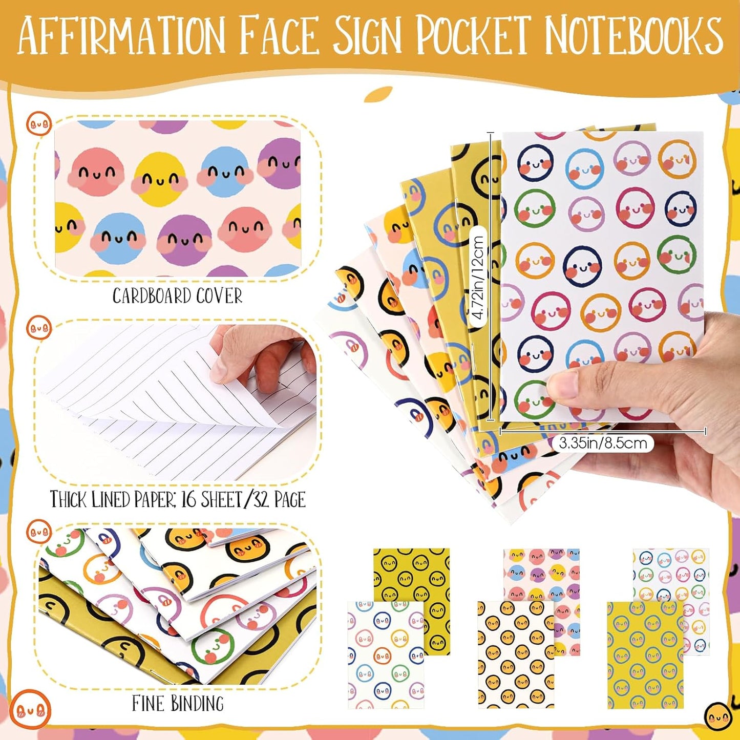 Sinload 24 Pcs Mini Notebooks Bulk Smile Face Theme Party Favors End of Year Gifts from Teacher Small Pocket Notepad Mini Notebook Fun Gifts for Adults Preppy Birthday Party Supplies 3.35 x 4.72 Inch