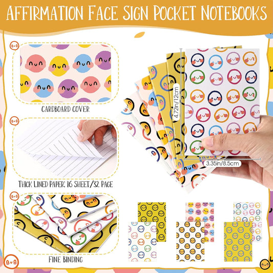 Sinload 24 Pcs Mini Notebooks Bulk Smile Face Theme Party Favors End of Year Gifts from Teacher Small Pocket Notepad Mini Notebook Fun Gifts for Adults Preppy Birthday Party Supplies 3.35 x 4.72 Inch