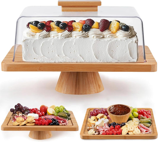 HBlife Cake Stand with Acrylic Dome Cover (12.2"), Multifunctional Serving Cookie Platter Punch Bowl and Cake Plate for Dessert Table Display for Parties (6 Uses)