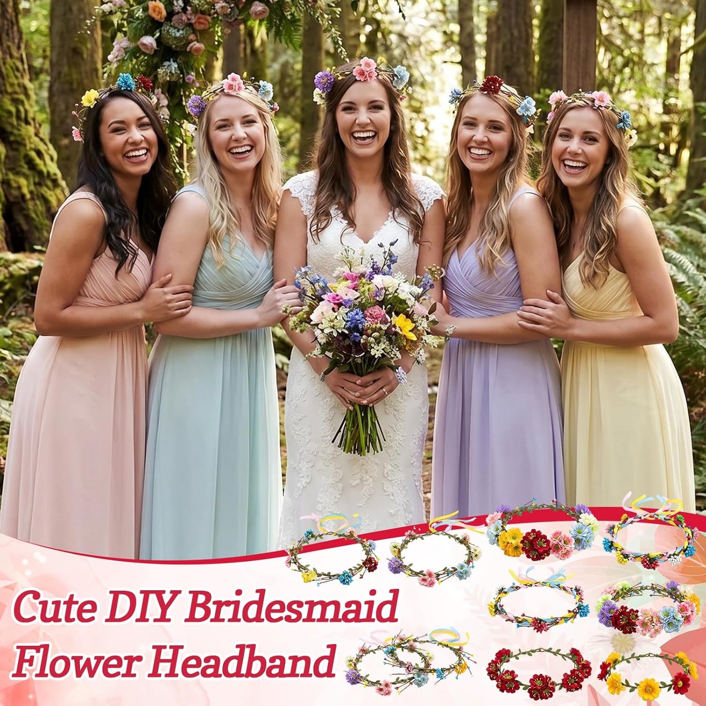 Zeyune 20 Sets Spring Tea Party Favor Flower Crowns Making Kit, Make Your Own Flower Crown Wreath Garland Headbands Craft Kit Handmade DIY Fairy Floral Hair Accessories Gift for Women(Daisy)
