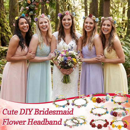 Zeyune 20 Sets Spring Tea Party Favor Flower Crowns Making Kit, Make Your Own Flower Crown Wreath Garland Headbands Craft Kit Handmade DIY Fairy Floral Hair Accessories Gift for Women(Daisy)