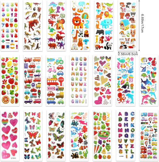 SAVITA 3D Stickers for Kids & Toddlers 500+ Puffy Stickers Variety Pack for Scrapbooking Bullet Journal Including Animal, Numbers, Fruits, Fish, Dinosaurs, Cars and More…