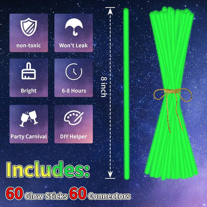 60 Pack 8” White Glow Sticks Bulk with 60 Connectors Neon Glow In The Dark Party favors Supplies for Holiday Birthday Party Decoration (White)