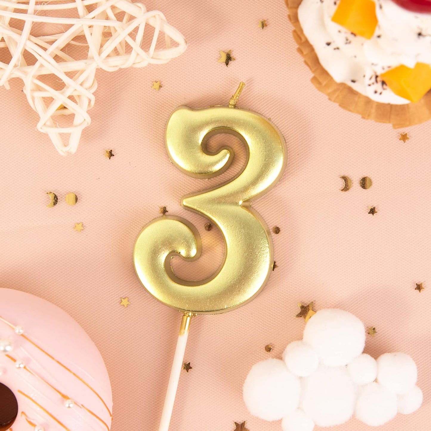 PHD CAKE 2.76 Inch Elegant Gold 1 Number Birthday Candles, Gold Number Candles, Cake Number Candles, Party Celebration