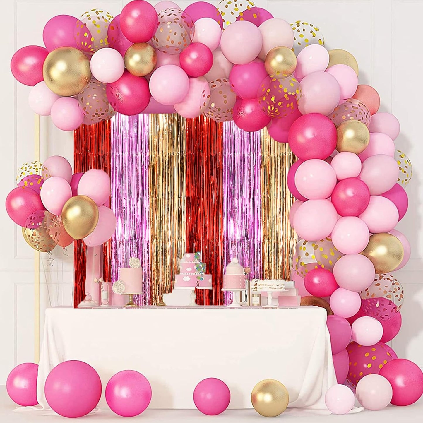 Voircoloria 3 Pack 3.3x8.2 Feet Gold Foil Fringe Backdrop Curtains, Tinsel Streamers, Fringe Backdrop for 2025 New Years Eve, Graduation, Birthday, Baby Shower, Gender Reveal, Disco Party - Colors A