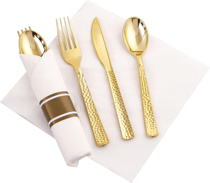 Supernal 180Pcs Silver Plastic Silverware Set, Elegant Hammered Design Heavy Duty Disposable Cutlery, Includes 60 Forks, 60 Knives, 60 Spoons,Silver Plastic Utensils for Wedding, Parties,Events