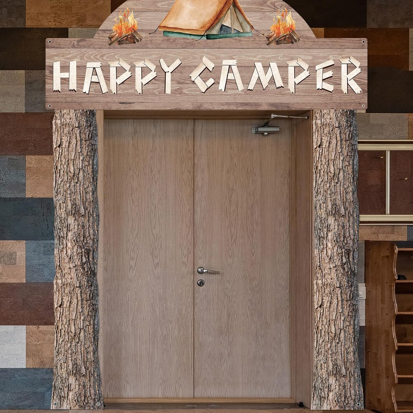 Peryiter 3 Pcs Camping Themed Party Decorations Banner Welcome Porch Sign with 1 Double Sided Tape for Summer Camp Birthday Hawaii Baby Shower Themed Party Activity Decor door (Forest Style)