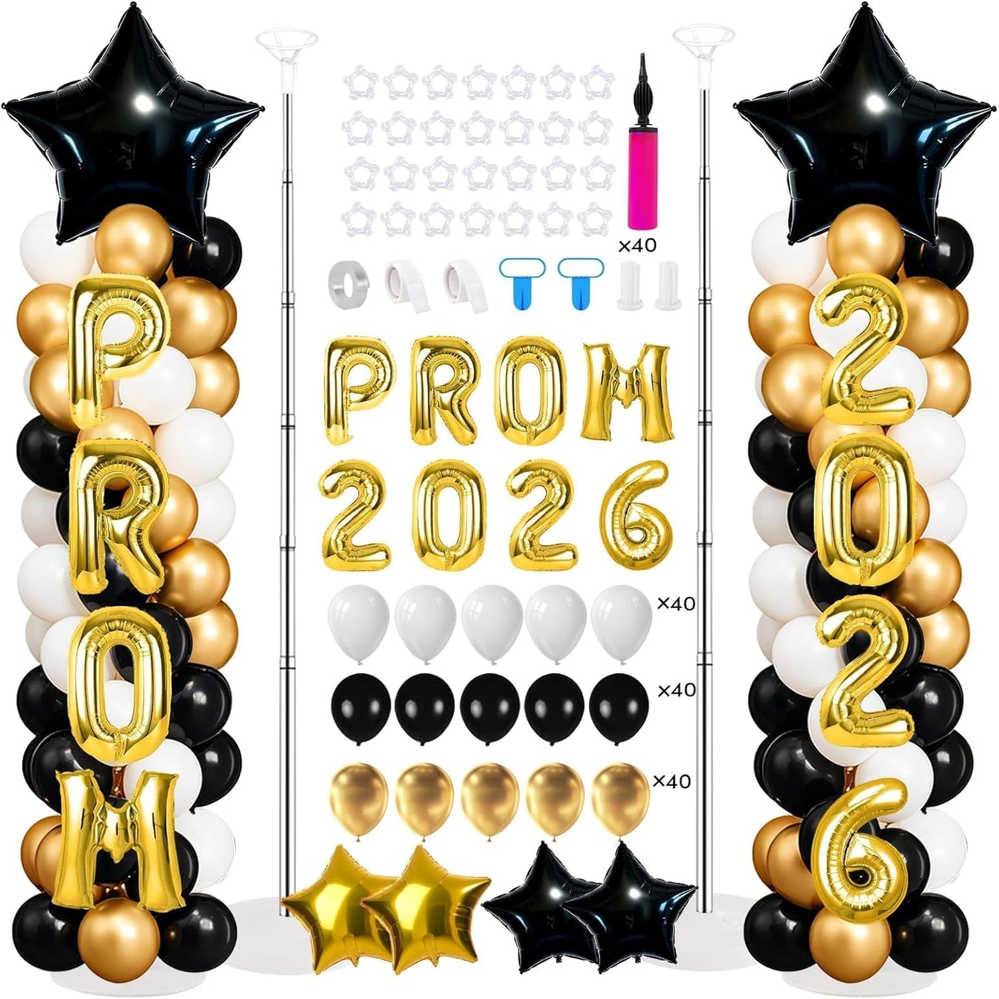 2 Sets Graduation Balloon Column Stand Kits with Balloons 2026 Grad Themed Decoration Navy Blue Balloon Tower Stand Kit for Grad High School & College Celebration Party Decor