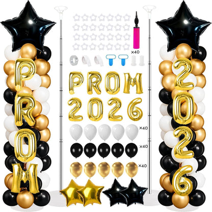 2 Sets Graduation Balloon Column Stand Kits with Balloons 2026 Grad Themed Decoration Navy Blue Balloon Tower Stand Kit for Grad High School & College Celebration Party Decor