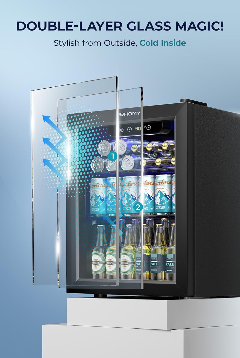 EUHOMY 4.5 Cu.ft Beverage Refrigerator and Cooler, 145 Can Mini fridge with Glass Door for Soda Beer Wine, Small Drink Dispenser with Digital Adjustable Thermostat for Home Office Bar