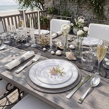 350 Pieces Black and Gold Plastic Plates with Disposable Silverware, Include 50 Dinner Plates 9”, 50 Dessert Plates 6.3”, 50 Black Cups 9 OZ, 50 Pre Rolled Napkins for Wedding Party Graduation