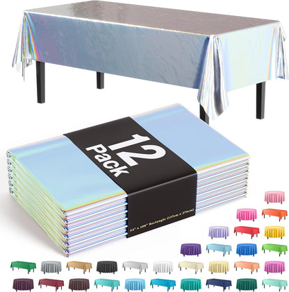 12-Pack Premium Plastic Tablecloth 54in. x 108in. Rectangle Table Cover - Dark Blue - Colors A