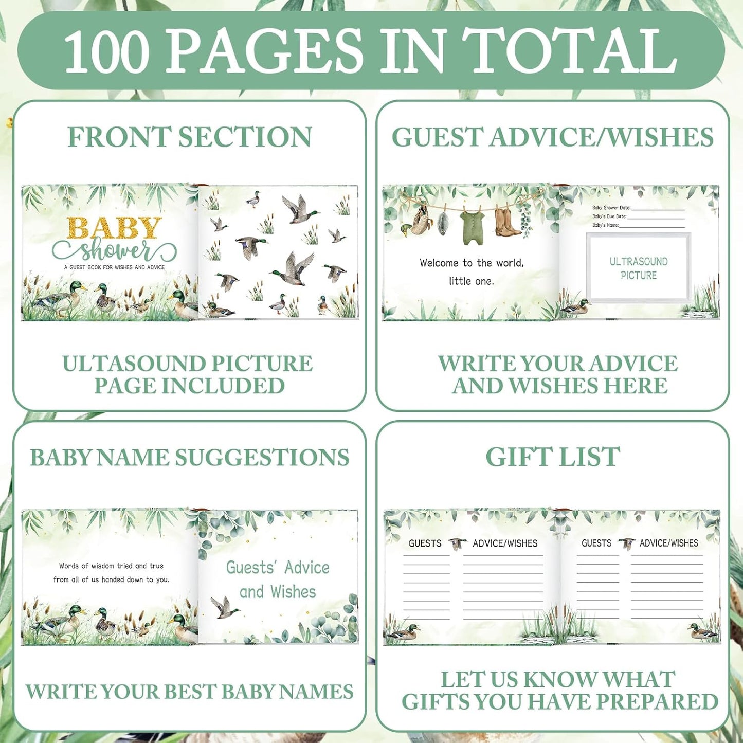 Fuyoooo 27 Pcs Safari Animal Baby Shower Guest Book Set Baby Shower Sign in Guest Floral Book Place Table Cards with Gold Pen Adhesive Photo Corner for Birthday Party