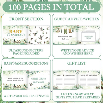 Fuyoooo 27 Pcs Safari Animal Baby Shower Guest Book Set Baby Shower Sign in Guest Floral Book Place Table Cards with Gold Pen Adhesive Photo Corner for Birthday Party