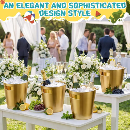 meekoo 32 Pack Gold Ice Buckets for Parties, 3l Plastic Beverage Bucket with Handle, Large Drink Tub Cooler for Champagne, Wine, Beer, and Soda, Beverage Tubs for Wedding, Bar, Table Display