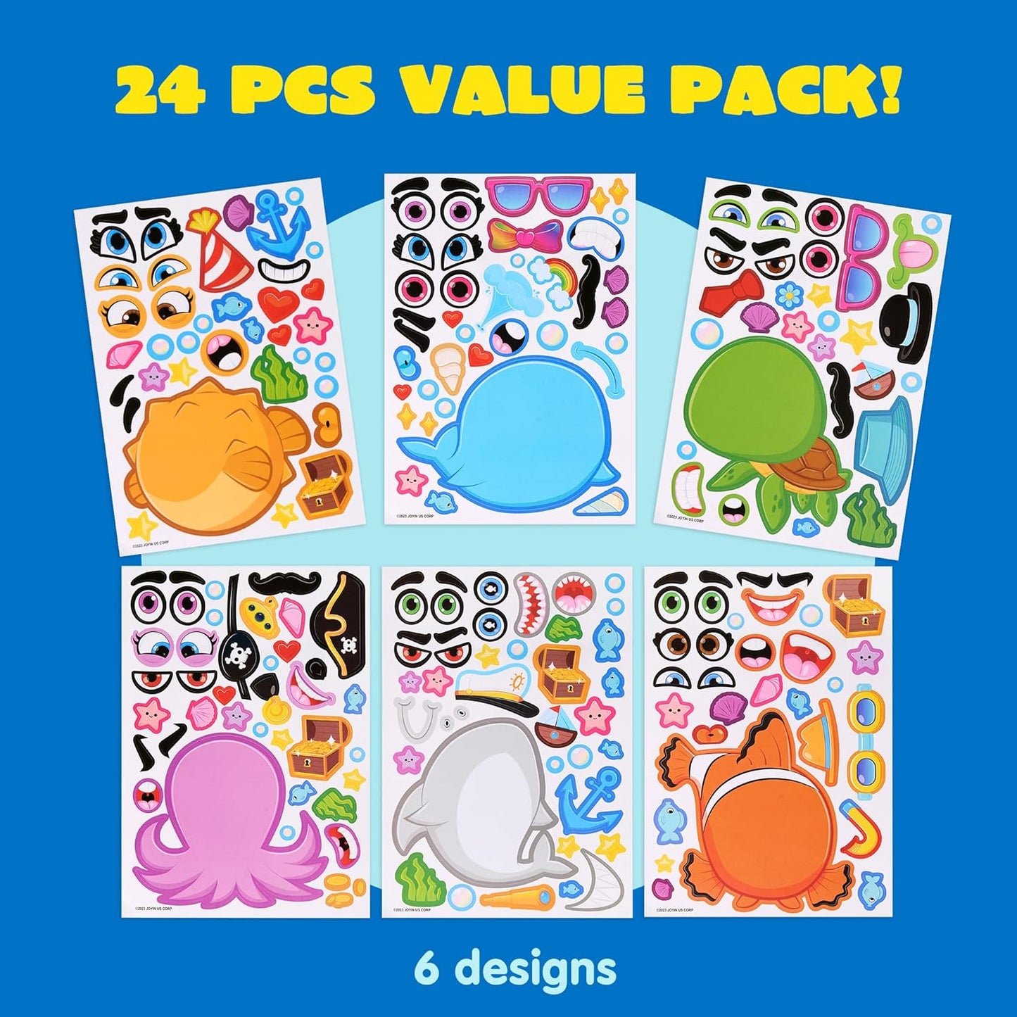 JOYIN 24 Sheets 9"x6" Make a face Stickers for Kids, Make Your Own Stickers with Unicorn, Dinosaur, Sea and Safari Animals, Party Favors Kids Crafts, Goodie Bags Stuffers Classroom Activities