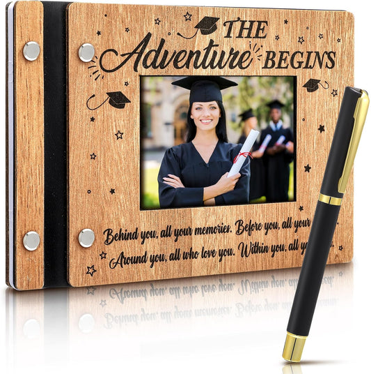 Skyygemm Graduation Wooden Guest Book with Pen 8 x 6 Inches 120 Pages Class of 2026 Memory Scrapbook Photo Album Signature Party Sign in Book Graduation Gift for Grad Party Supplies
