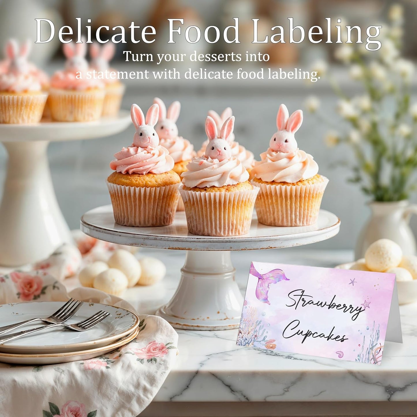 Mermaid Place Cards for Table Setting, 2 x 3.5" Escort Cards, 25 Under The Sea Tent Cards Food Label for Dinner Party, Wedding, Bridal Shower, Baby Shower, Birthday Party Supplies