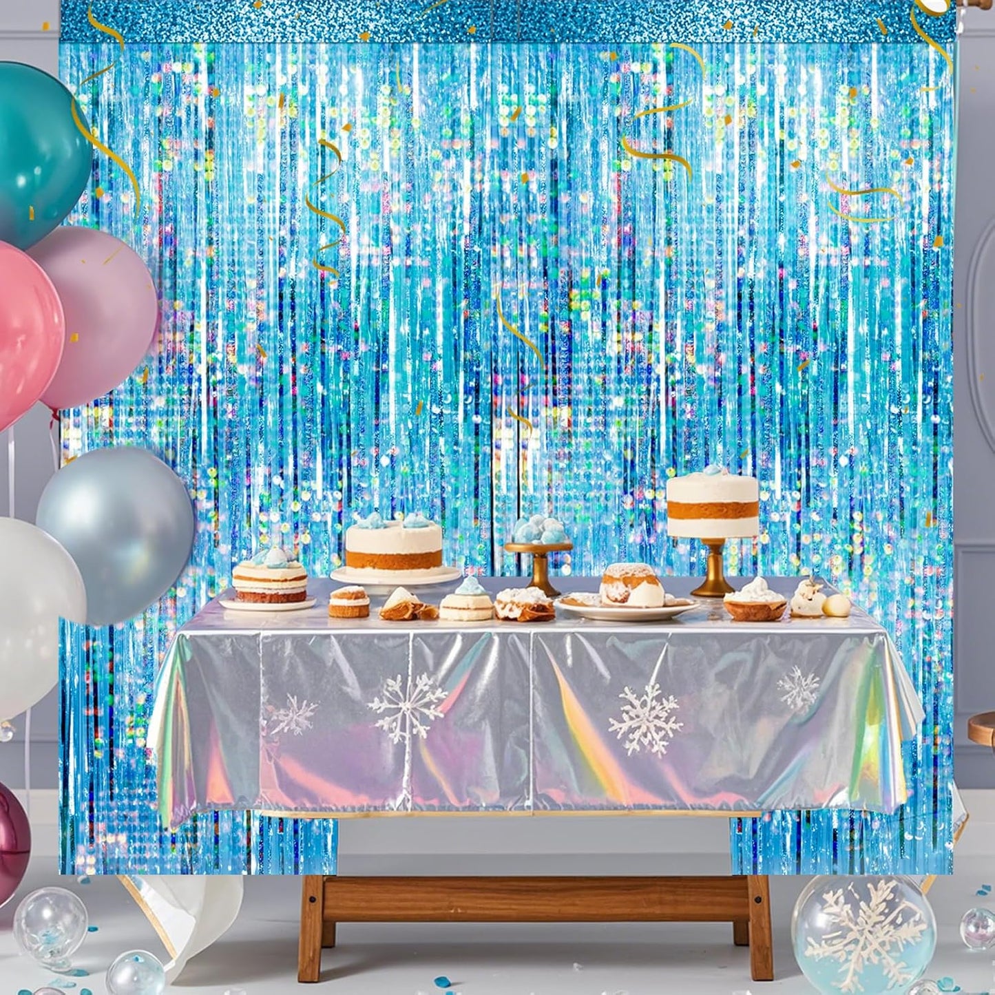 4 Packs Silver Foil Fringe Curtain, Silver Glitter Metallic Tinsel Backdrop for Birthday, Wedding, Baby Shower, Bachelorette, 70s 80s 90s Theme Disco Party, Iridescent Party Decorations Supplies