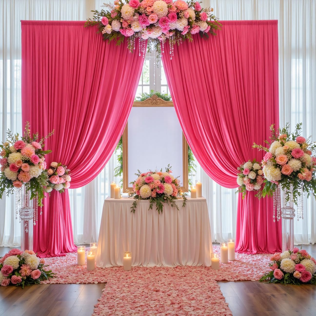 10 ft x 10 ft Wrinkle Free White Backdrop Curtains for Wedding Parties, Polyester Photography Backdrop Drapes for Birthday Parties Stage Backdrop Stand, 2 Panels 5x10FT Background Curtains