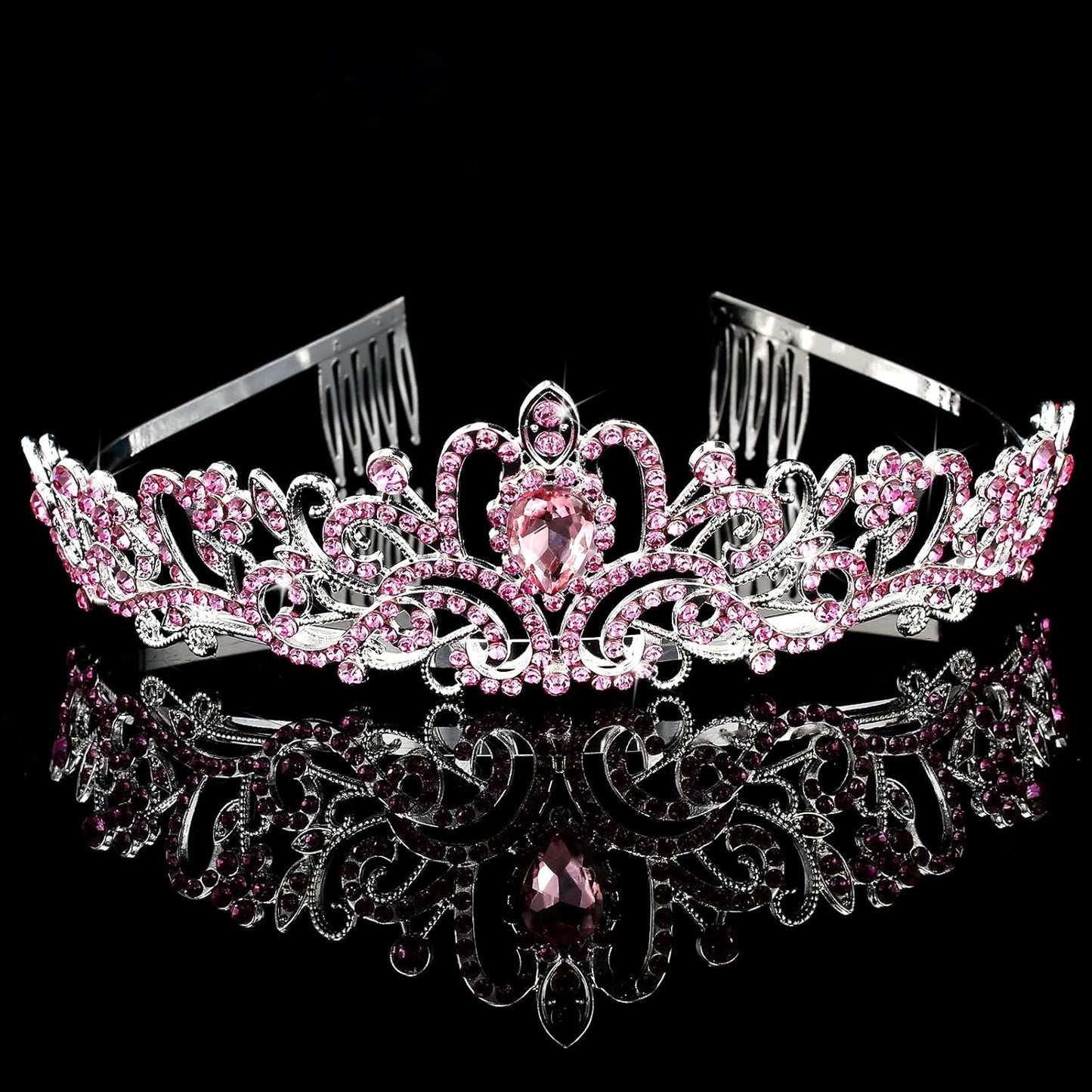 CIEHER Princess Crown and Birthday Sash Set, Pink Tiara for Women, Birthday Decorations for Girls, Gifts