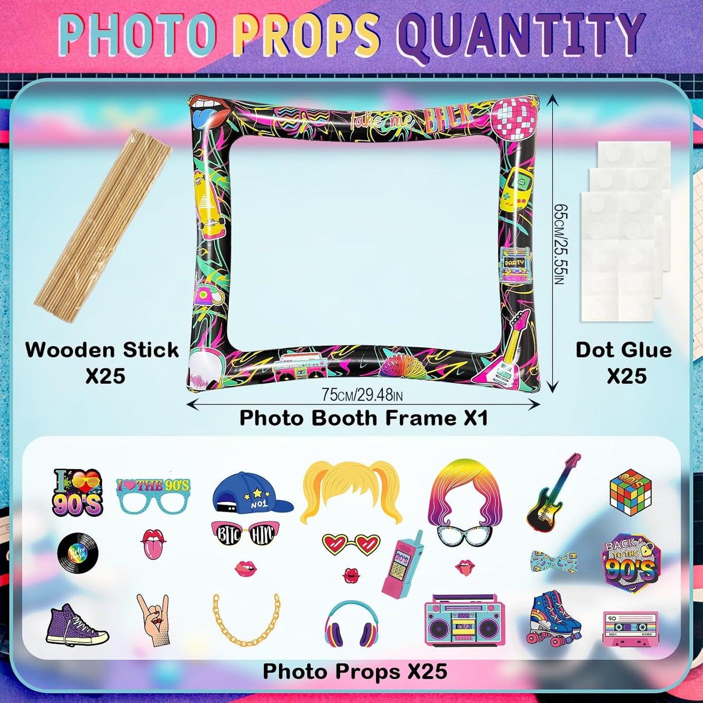 Hawaiian Photo Booth Props & Inflatable Frame, 30Pcs Luau Photobooth Props with Large Inflatable Inflatable Selfie Picture Frame for Summer Tropical Aloha Luau Party Selfie Supplies