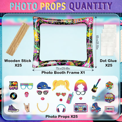Hawaiian Photo Booth Props & Inflatable Frame, 30Pcs Luau Photobooth Props with Large Inflatable Inflatable Selfie Picture Frame for Summer Tropical Aloha Luau Party Selfie Supplies