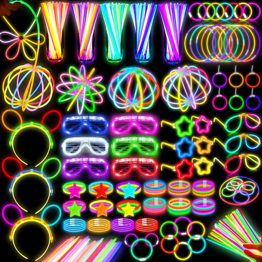 242PCS Glow Sticks, Glow in the Dark Party Favors Party Supplies for Adults Glow Sticks Bulk & Connectors Light Up Glasses Headbands Bracelets Necklace Earrings for football Birthday Wedding Patriotic