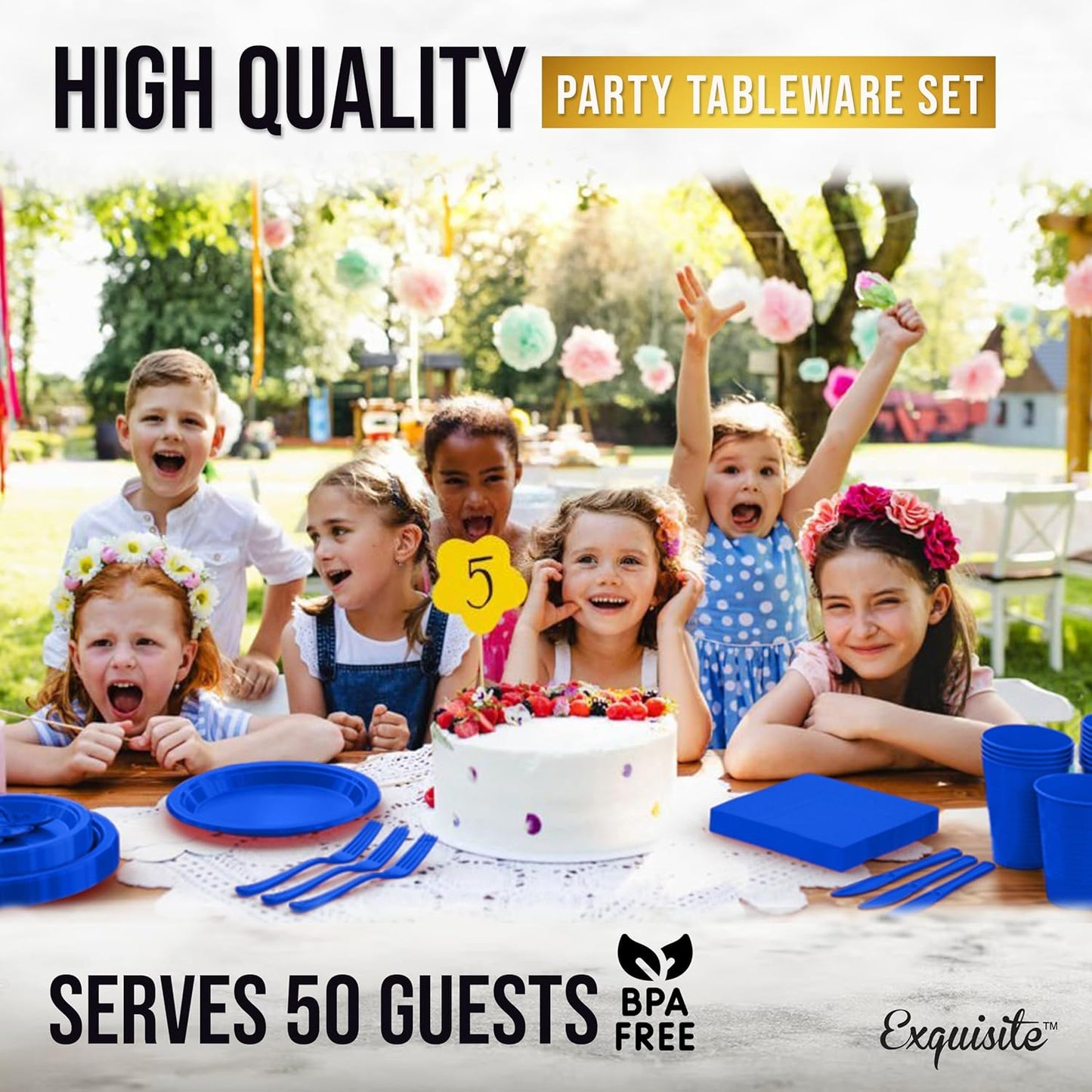 350 Pcs Black Plastic Plates For Party, Black Disposable Plates Set, 50 Of Each 9" Dinner Plate Set, 7" Dessert Plate, Cups, Napkins & Cutlery Plastic Dinnerware Set Exquisite