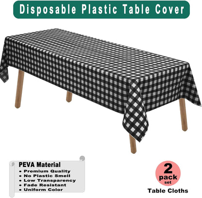 PARTY ULYJA White Plastic Tablecloths 2 Pack Disposable Table Covers 54 x 108 Inch Bridal Shower PEVA Vinyl Table Cloths for Picnic Birthday Wedding Banquet Parties 8 ft Rectangle Table Use
