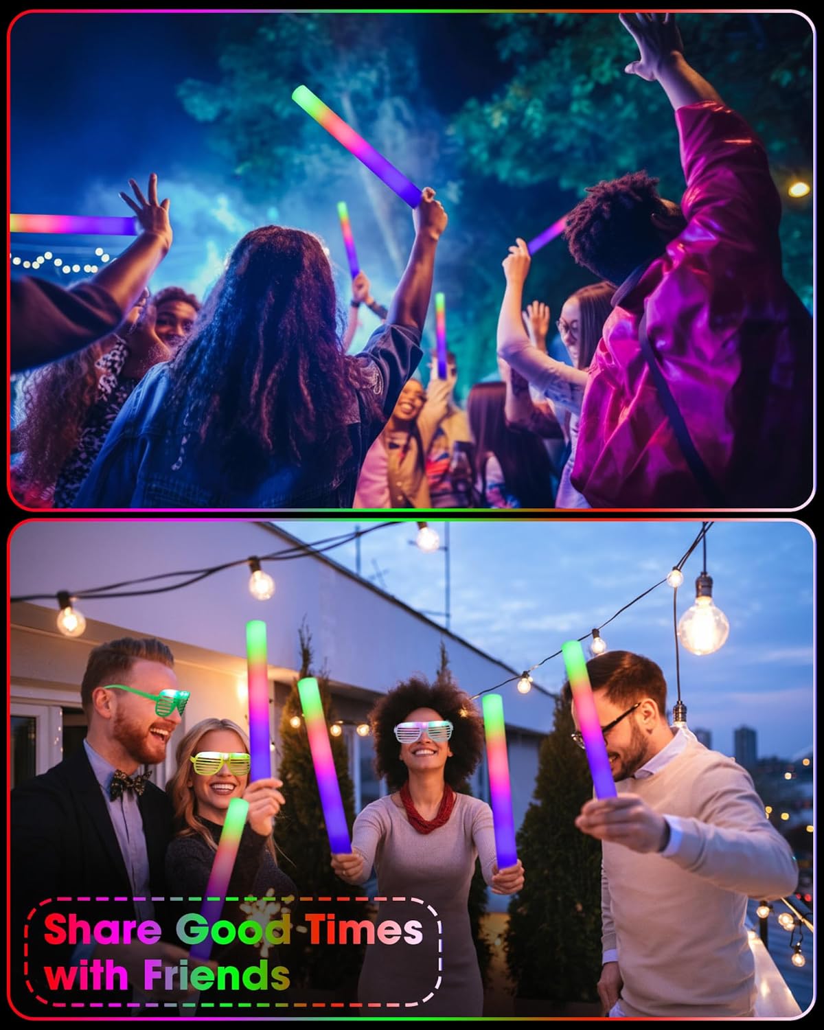 Maitys 72 Pcs Foam Sticks Light up Glasses, Glow in the Dark Sunglasses Foam Sticks LED Glasses Light up Supplies