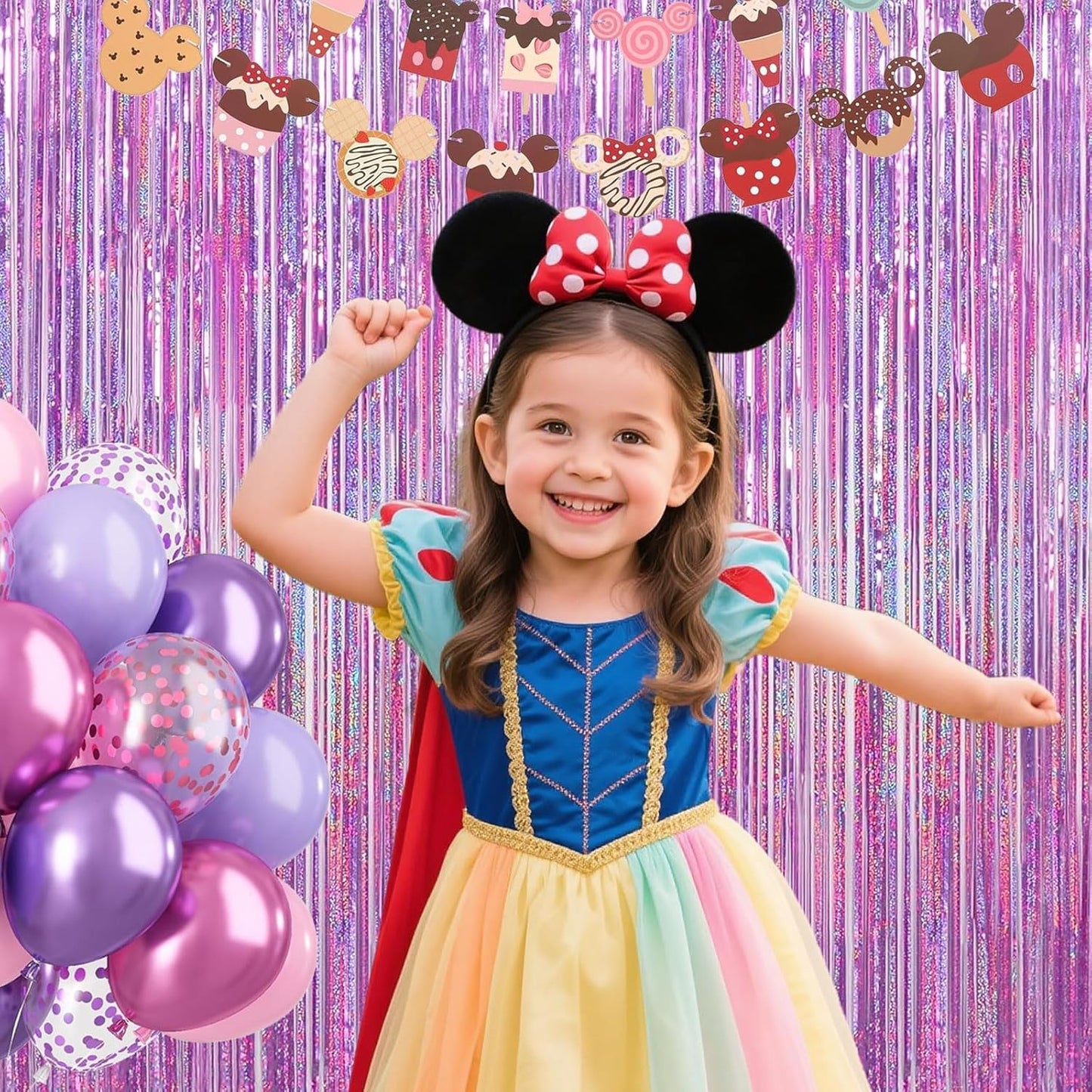 Iridescent Party Decorations Fringe Backdrop, Sparkling Holographic Foil Fringe Tinsel Curtains for Frozen Mermaid Birthday Party Decor - 3.28x6.56ft 2 Packs
