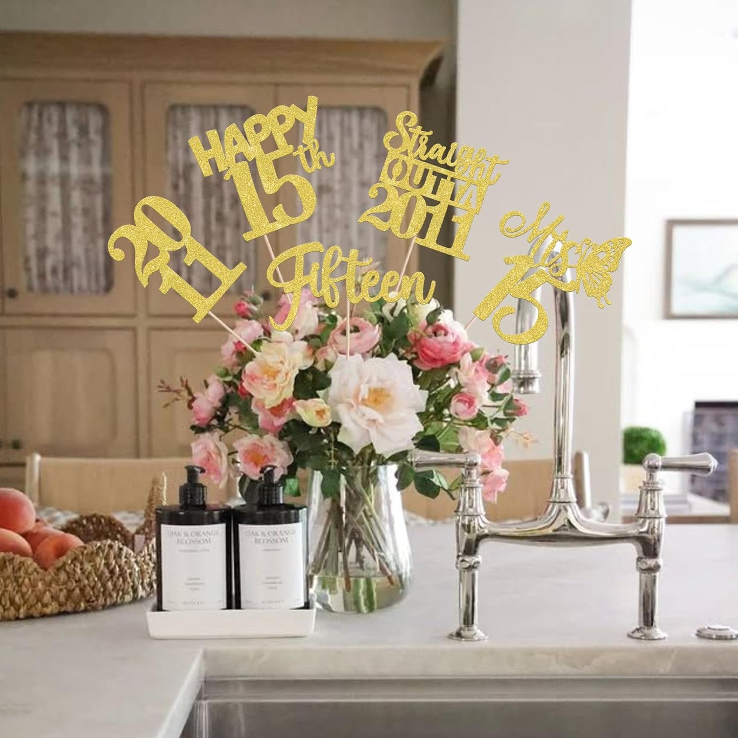 15 PCS 50th Birthday Centerpiece Sticks Fifty Happy 50th Straight Outta 1976 Table Flower Centerpieces Sticks Cheers to 50 Floral Decorations for 50th Birthday Party Centerpieces Supplies Black