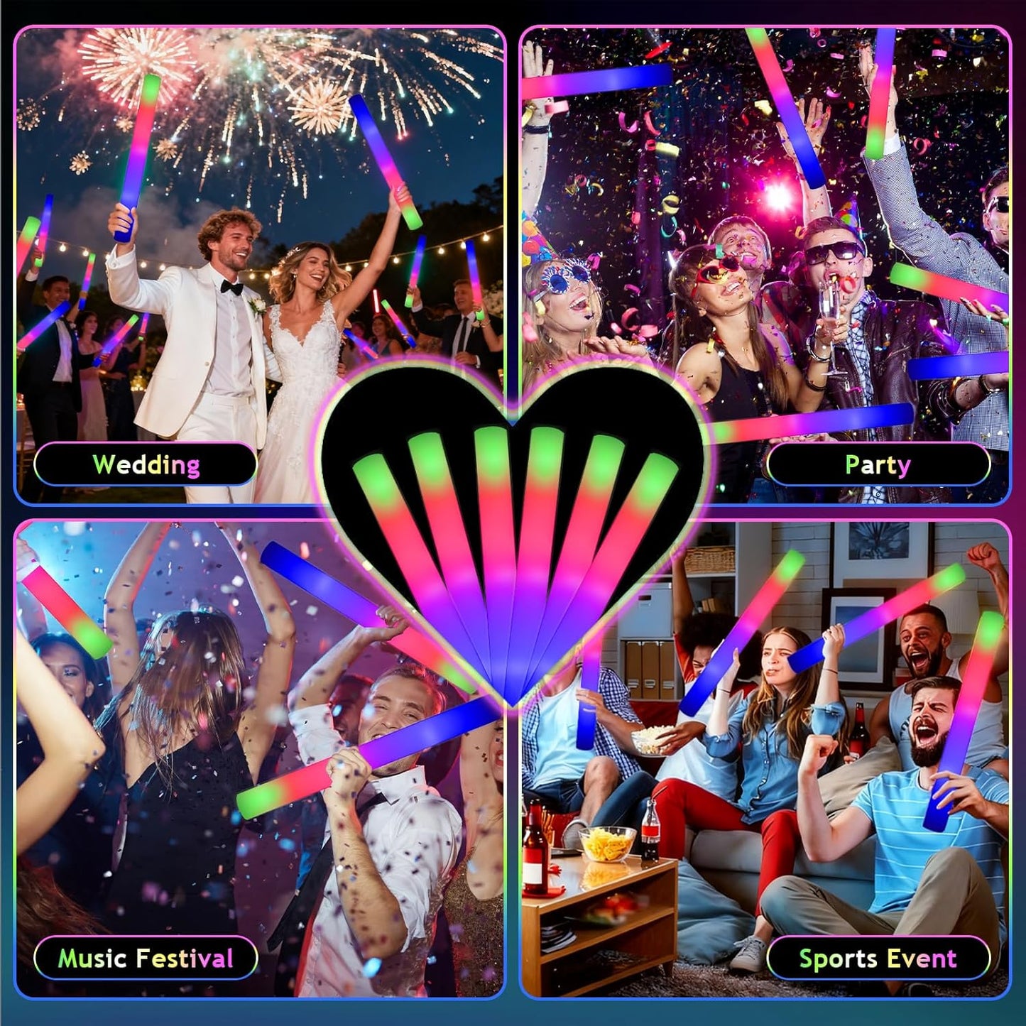 30pcs Foam Light up Sticks Bulk, Glow in the Dark Party Supplies with 3 Flashing Modes, Glow Wands for Birthday, Wedding, Concert, Outdoor Camping, Raves Foam Sticks