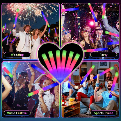 30pcs Foam Light up Sticks Bulk, Glow in the Dark Party Supplies with 3 Flashing Modes, Glow Wands for Birthday, Wedding, Concert, Outdoor Camping, Raves Foam Sticks
