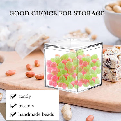 KissYou Acrylic Box Clear Boxes with Lid 12 Packs Small Candy Box Display Square Cube Wedding Graduation Party Decorations Jewlry Gift Box