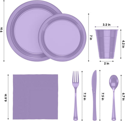 350 Pcs Black Plastic Plates For Party, Black Disposable Plates Set, 50 Of Each 9" Dinner Plate Set, 7" Dessert Plate, Cups, Napkins & Cutlery Plastic Dinnerware Set Exquisite