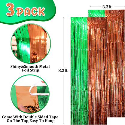 Voircoloria 3 Pack 3.3x8.2 Feet Gold Foil Fringe Backdrop Curtains, Tinsel Streamers, Fringe Backdrop for 2025 New Years Eve, Graduation, Birthday, Baby Shower, Gender Reveal, Disco Party - Colors B