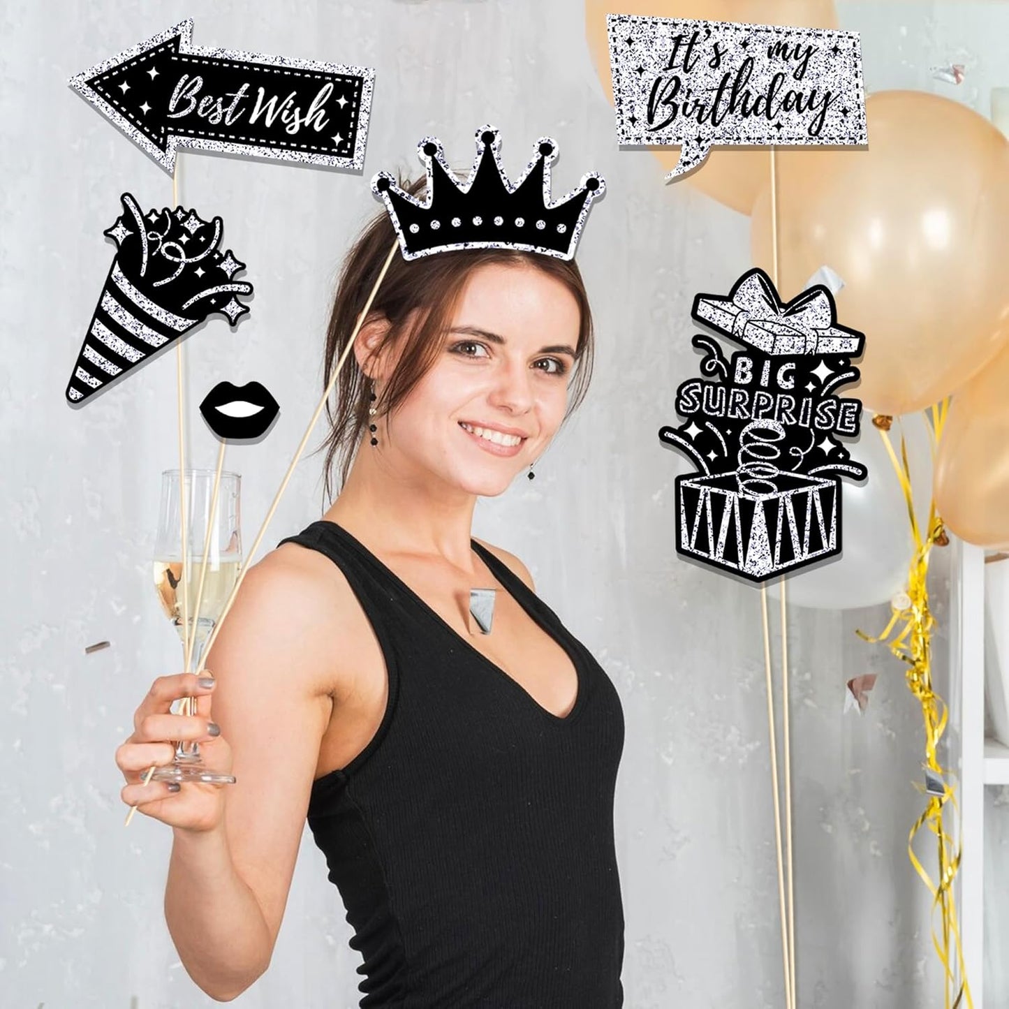 36 PCS Birthday Photo Booth Props Party Supplies Holiday Picture Decorations Photo Booth Props for Birthday Party Favors Pose Sign Kit Fun for Party (Purple and Black)