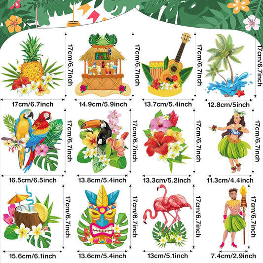 Outus 30 Pieces Hawaiian Luau Birthday Party Hanging Swirl Decorations, Flower Tropical Palm Flamingo Sign Foil Ceiling Decor for Floral Tropical Party Summer Beach Pool Tiki Supplies(Summer)