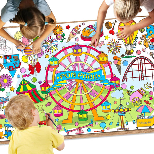 Drunze Giant Coloring Poster,35x72Inch Zoo Animal Activity Drawing Paper Coloring Table Cover,DIY Zoo Poster Table Cloth Art Crafts Coloring Mat for Kids,Home Classroom Party Decorations Suppiles