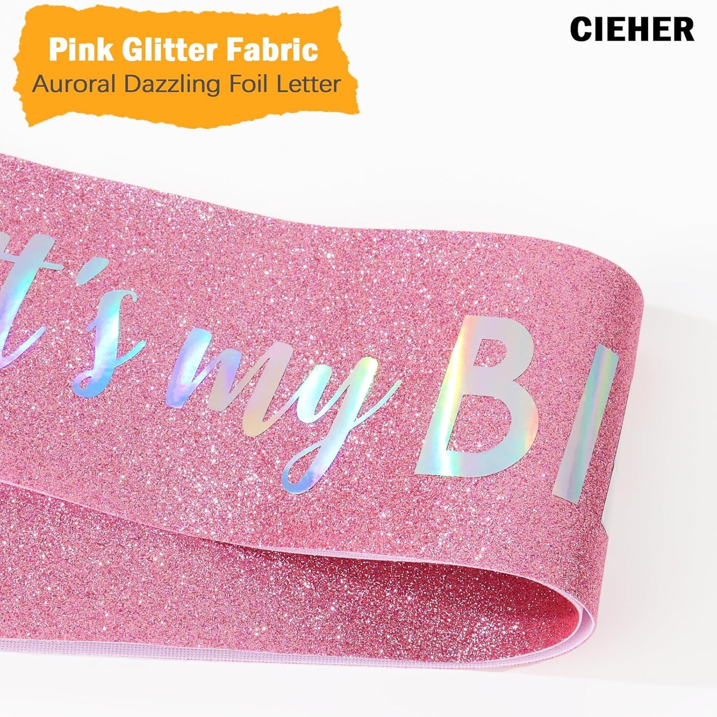CIEHER 70.8 L x 3.6 W Pink It's My Birthday Sash Birthday Sashes for Women Glitter Fabric