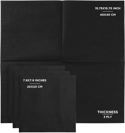 Black Beverage Napkins (300 Count) 2-Ply Disposable Cocktail Napkins for Bar, Weddings, Parties, Events, Premium Quality and EU Made