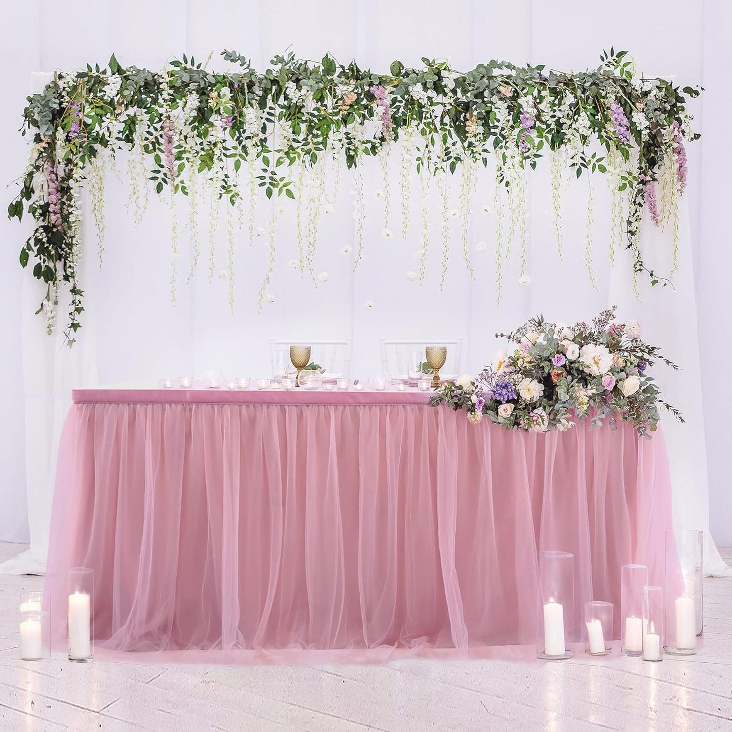 72inch Champagne Gold Tulle Table Skirts for Rectangle Round Tables, Gold Grim Ruffle Tulle Tutu Cloth Table Skirt 6ft for Wedding Birthday Party Cake Dessert Decor(No Top Cover)