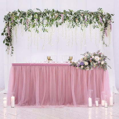 72inch Champagne Gold Tulle Table Skirts for Rectangle Round Tables, Gold Grim Ruffle Tulle Tutu Cloth Table Skirt 6ft for Wedding Birthday Party Cake Dessert Decor(No Top Cover)