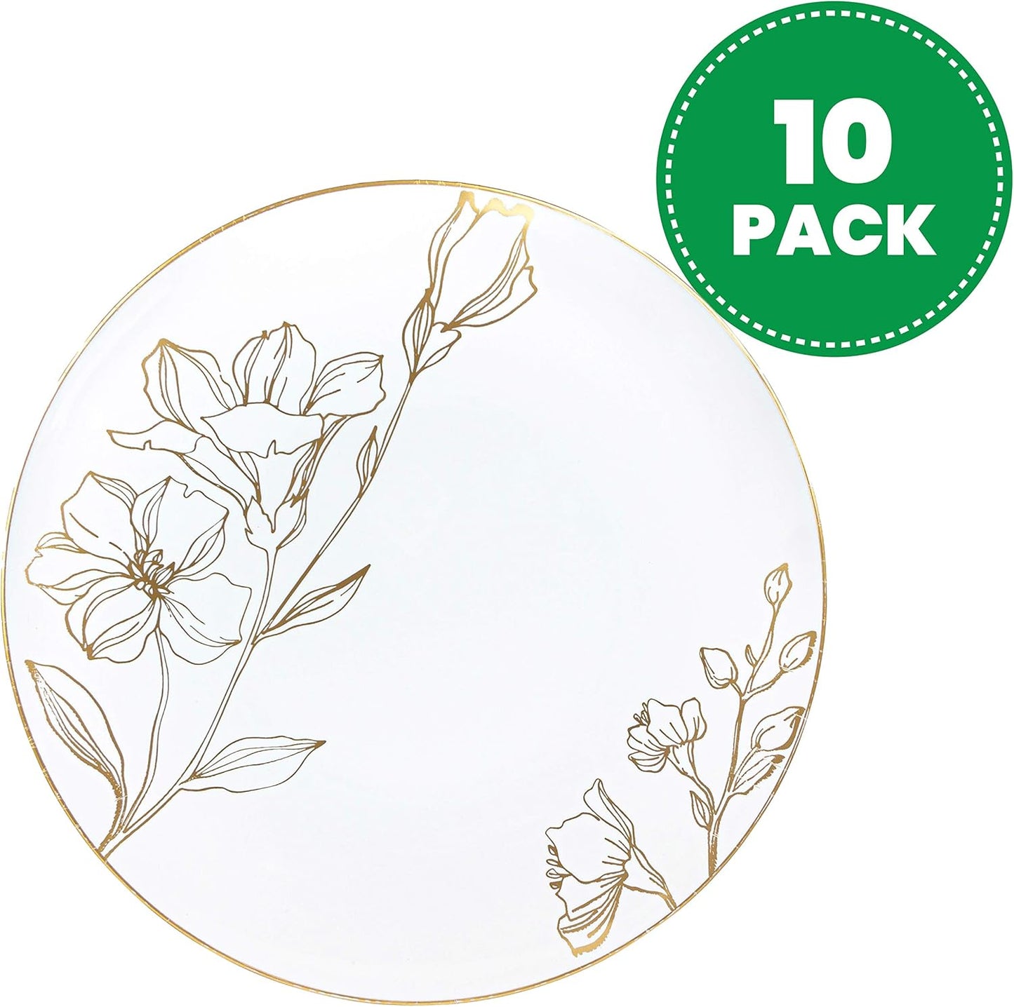 PLASTICPRO [16 OZ 20 Count] White Plastic Floral Design Party Soup bowls With Gold Rim Premium heavyweight Elegant Disposable Tableware Dishes