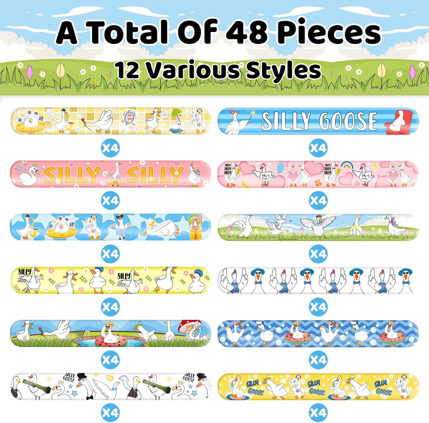 48 PCS Silly Goose Slap Bracelets, Funny Silly Goose Party Favors Supplies Birthday Party Decorations Gifts Goodie Bag Fillers for Classroom Rewards