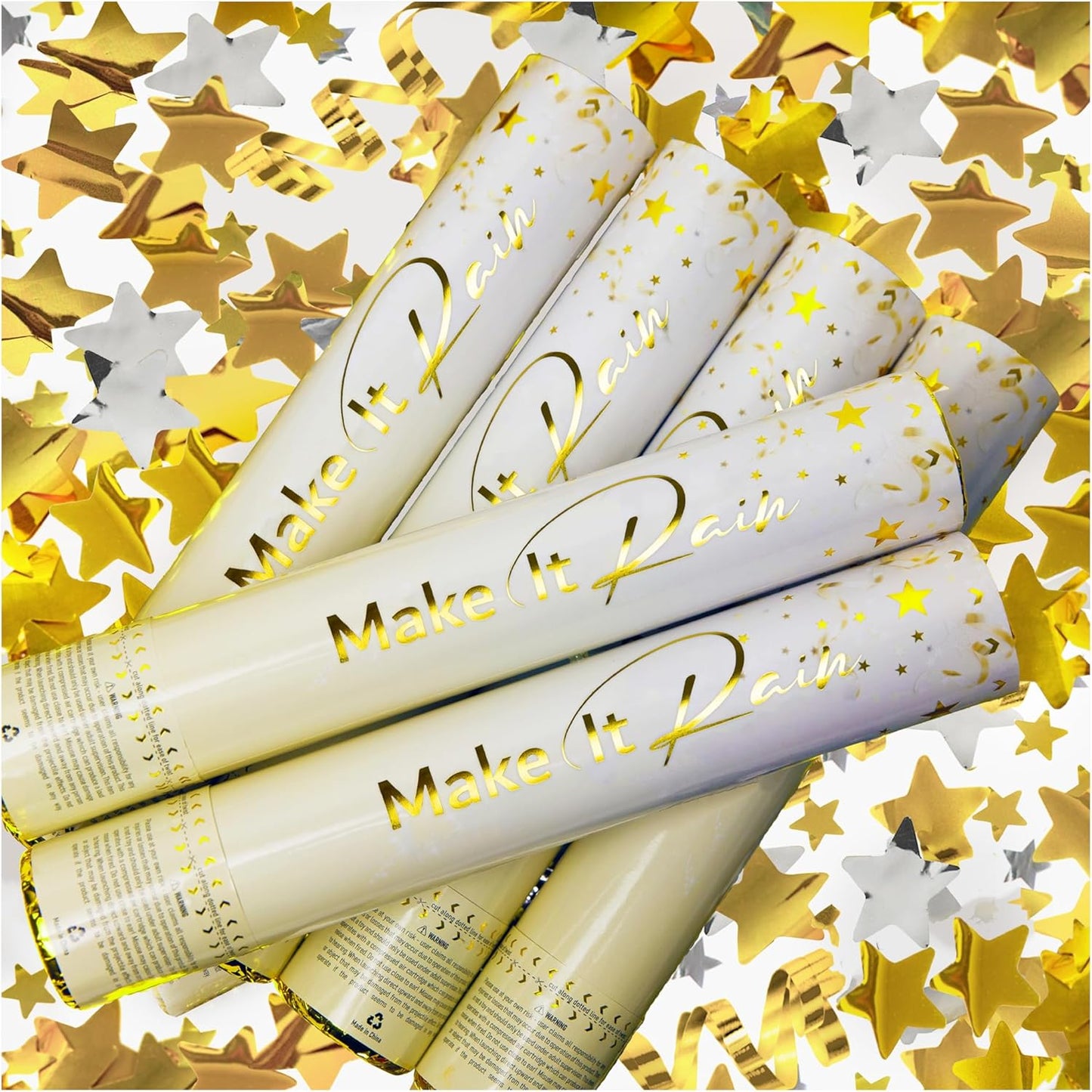PrimePure Confetti Cannon Party Poppers - Holographic Silver Stars Confetti Popper - 2 Pack - Party Cannon Silver Glitter Star Pop Gun for Birthday, Wedding, Graduation, Celebration, Pranks